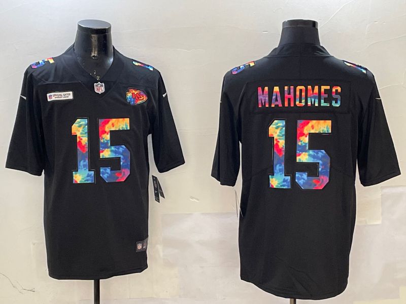 Men Kansas City Chiefs #15 Mahomes Black Rainbow 2025 Nike Limited NFL Jersey style 3295